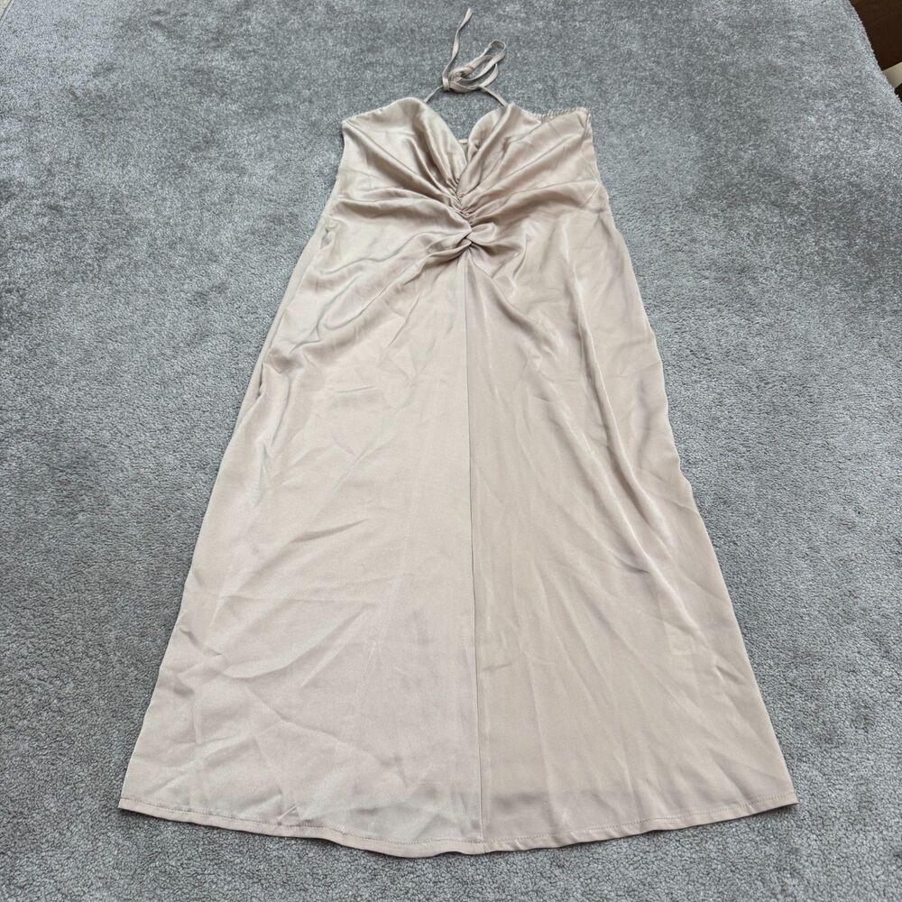 PrettyLittleThing Ruched Halter Midaxi Dress Women 10 Champagne Satin Party NWT